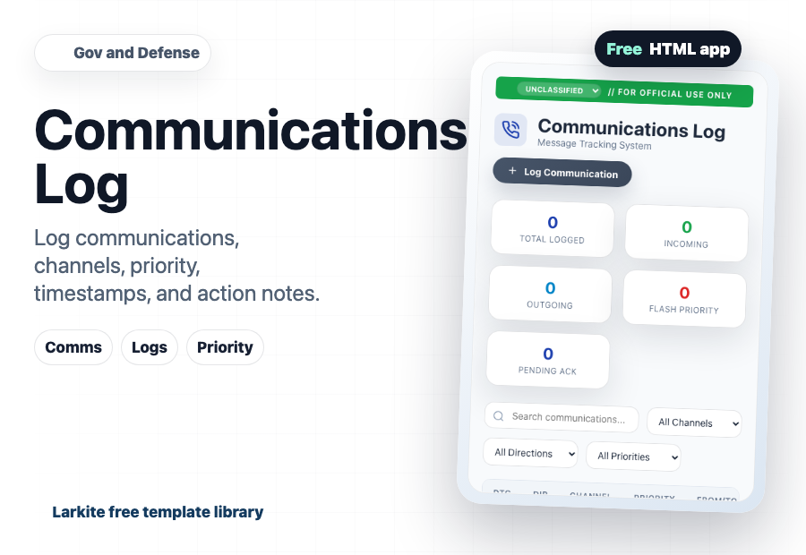 Communications Log free template preview