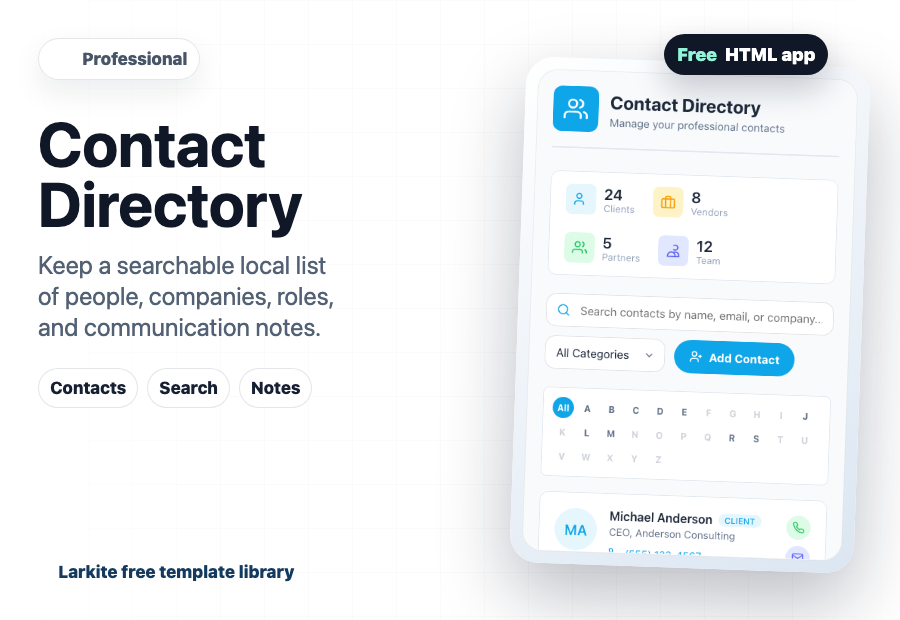 Contact Directory free template preview
